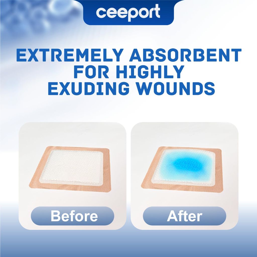 Ceeport Silicone Super Absorbent Wound Dressings 4" x 8" | 10 Pack, 2.35" × 6" core pad