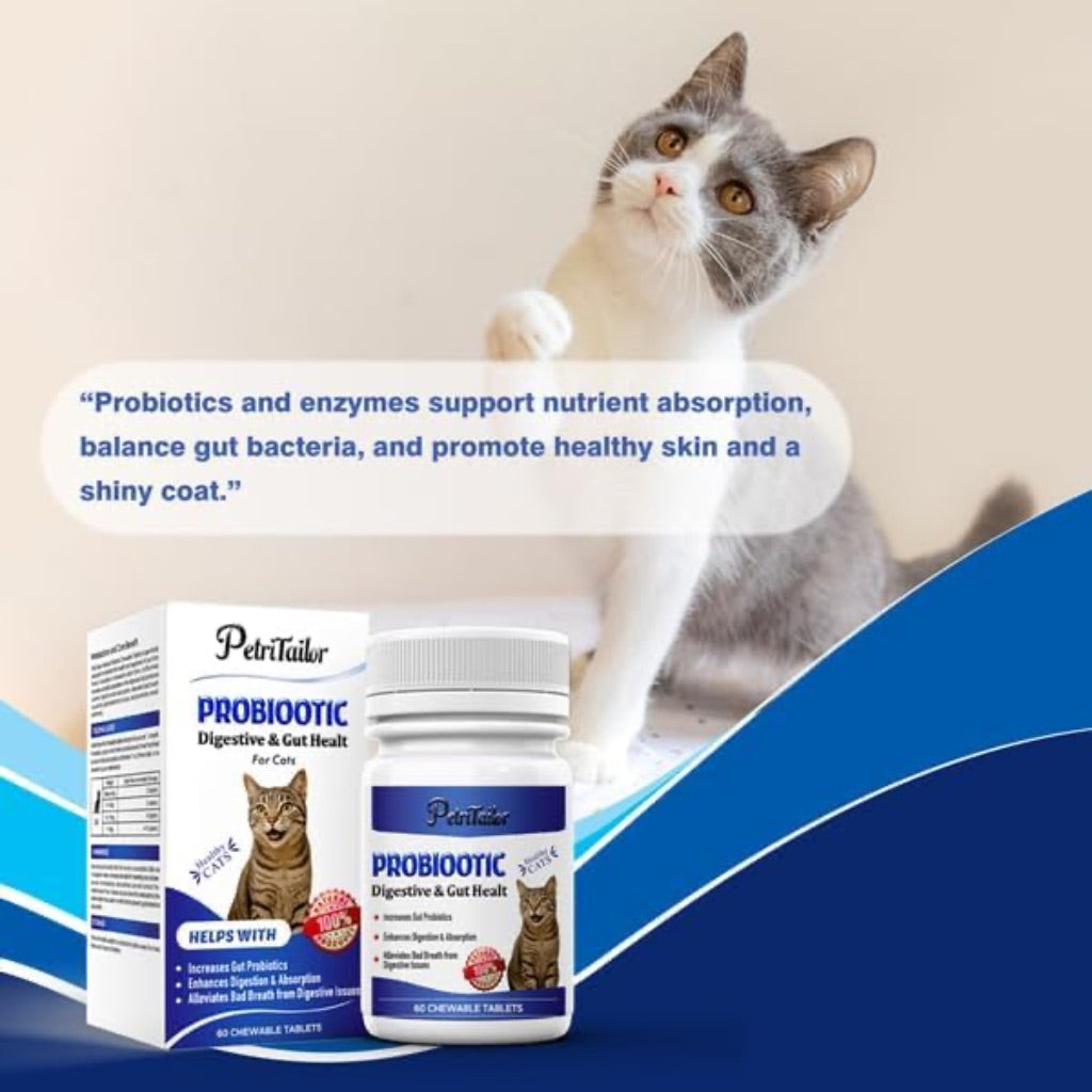 Probiotics for Cats – Digestive Enzymes with Prebiotics for Gut Health, Constipation & Diarrhea Relief, Immune & Itch Support