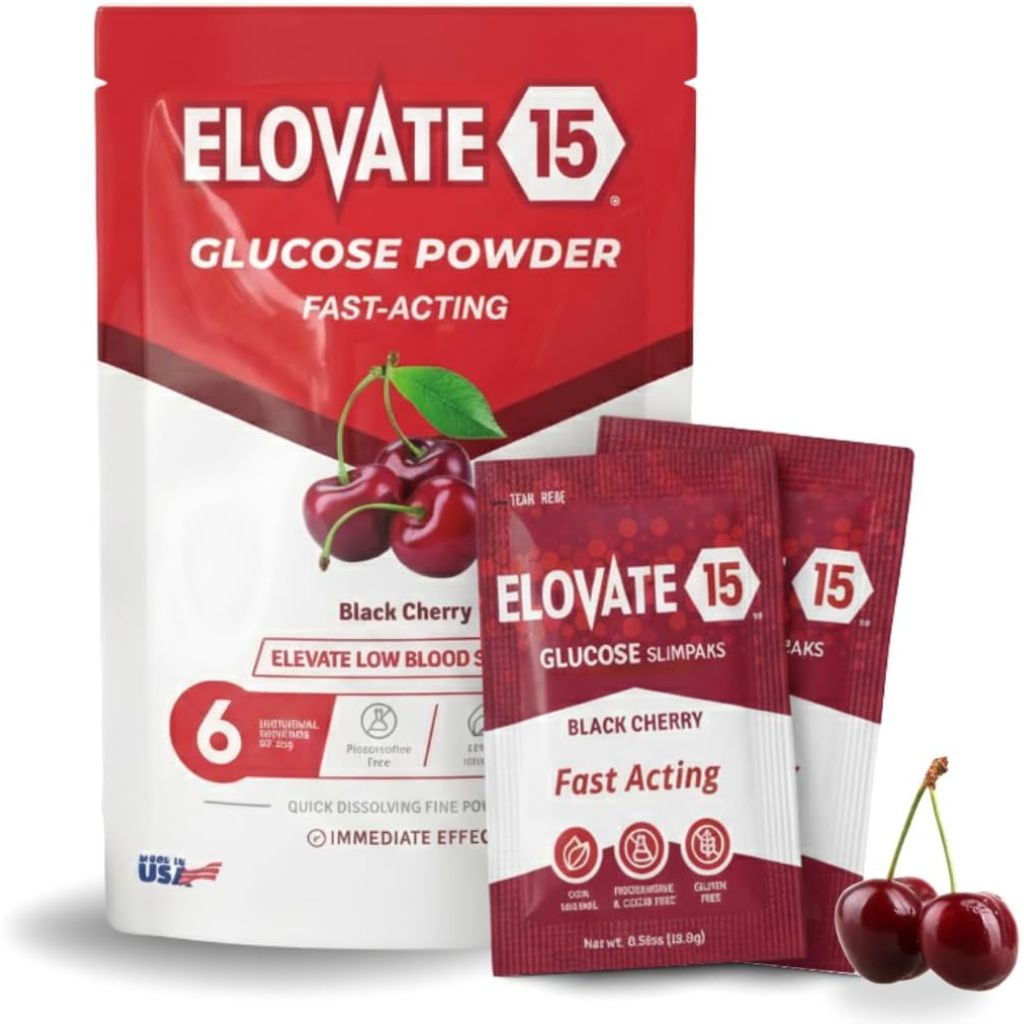 Fast Acting Glucose Powder Packets, Black Cherry - Quick Dissolving, 15g Pure, Gluten-Free Glucose Packets | Oral Dextrose Powder for Kids & Adults | Easy-to-Carry Pocket Sized Slimpaks (Pack of 6)