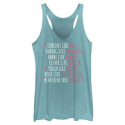 Disney Princess Group Shot Character Traits Stack Juniors Tri Blend Tank Tahiti Blue, Small