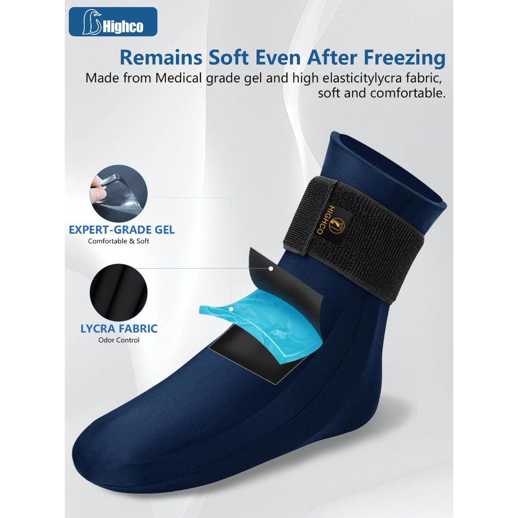 Highco Ankle Ice Pack Wrap for Swelling and Injuries Recovery, Cooling Ice Sock for Foot, Ice Pack for Ankle Compression, Navy Blue