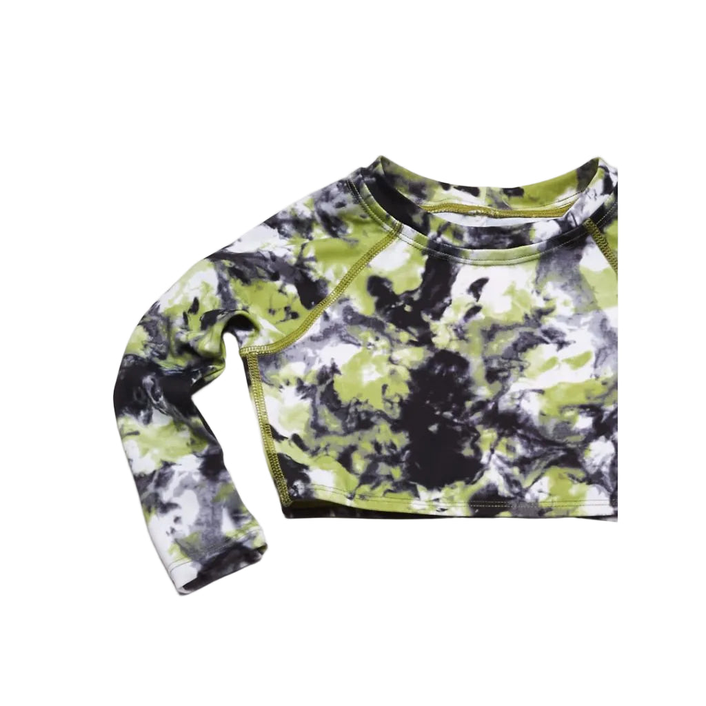 SZ 6 Kanu Surf Girls' Long Sleeve Rashguard UPF 50+ Two Piece Swim Set, Seafoam Crop Black