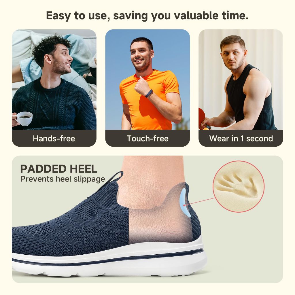 ODCKOI Men's Hands Free Slip On Shoes - Laceless Comfortable Walking Sneakers