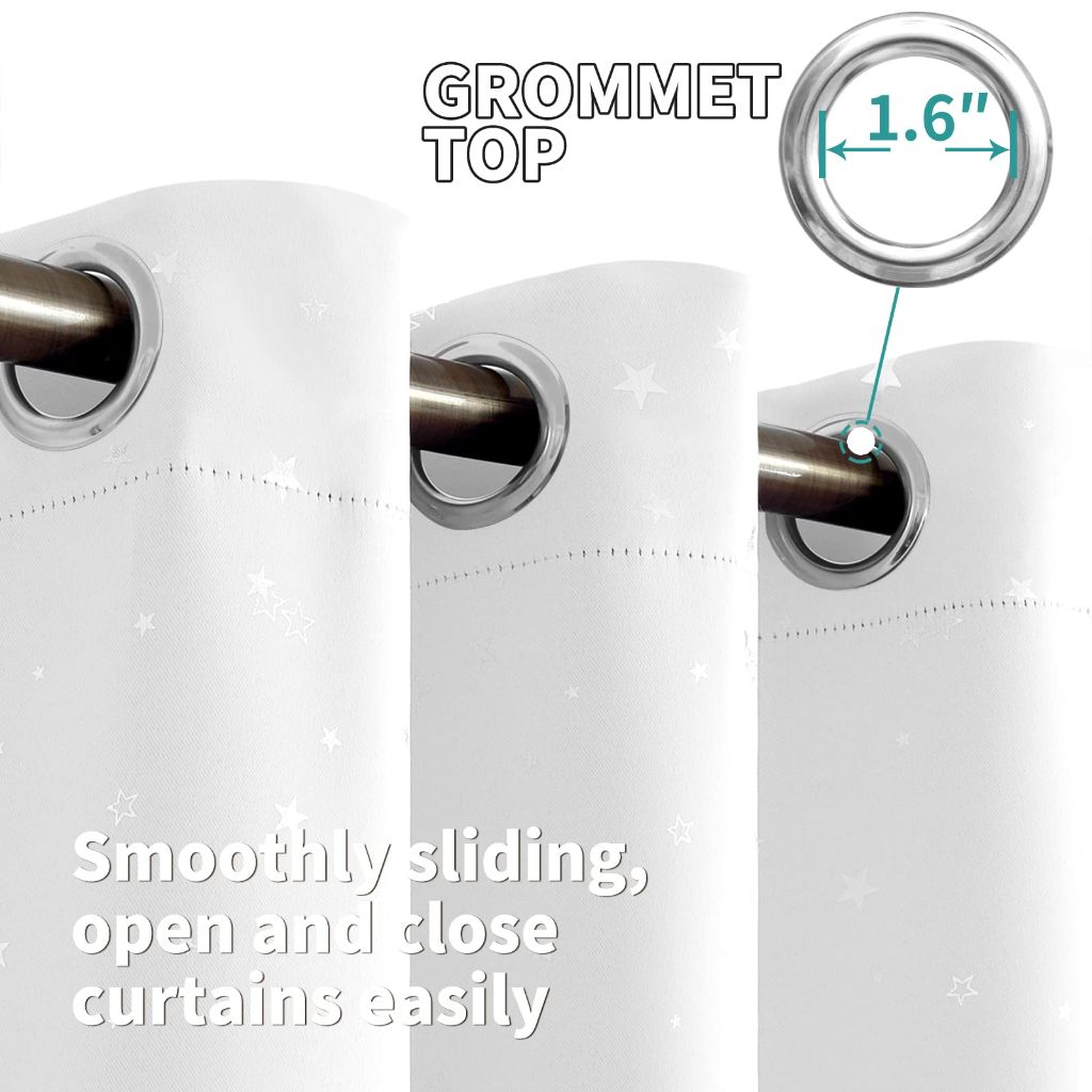 BGment Kids Blackout Curtains for Bedroom - Grommet Thermal Insulated Silver Star Print Room Darkening Curtains for Living Room, Set of 2 Panels (42 x 72 Inch, White)
