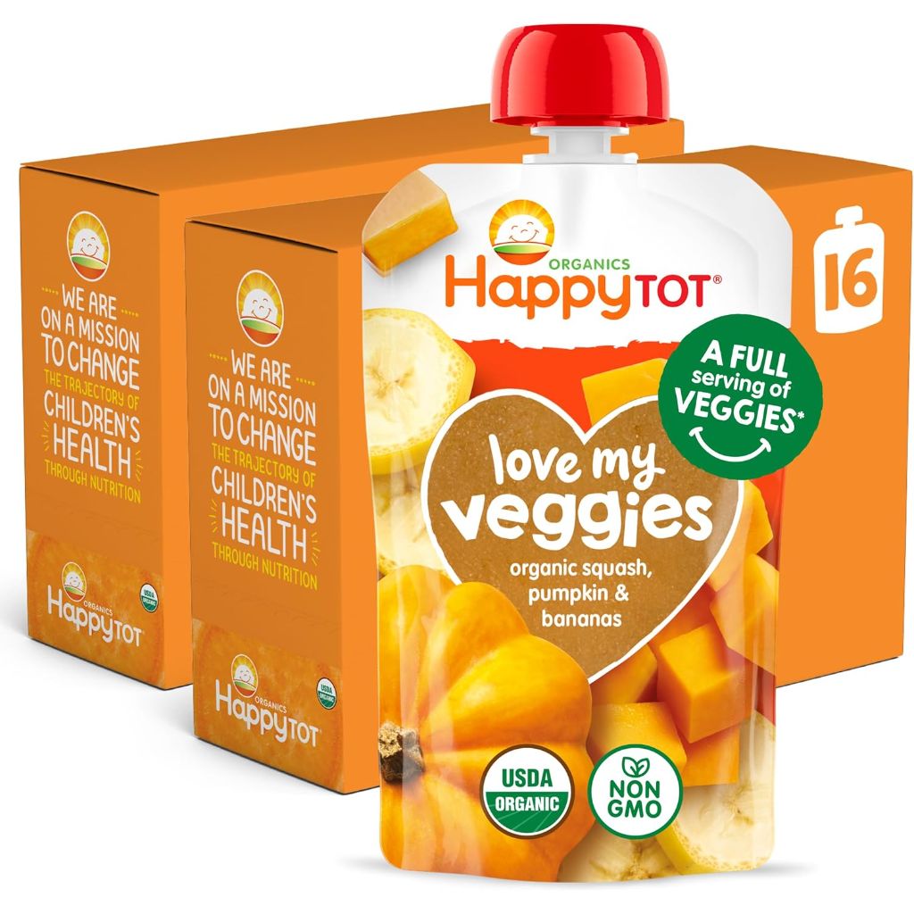Happy Tot Organics Stage 4 Baby Food Pouches, Squash, Pumpkin & Bananas, 4.22oz (Pack of 16)