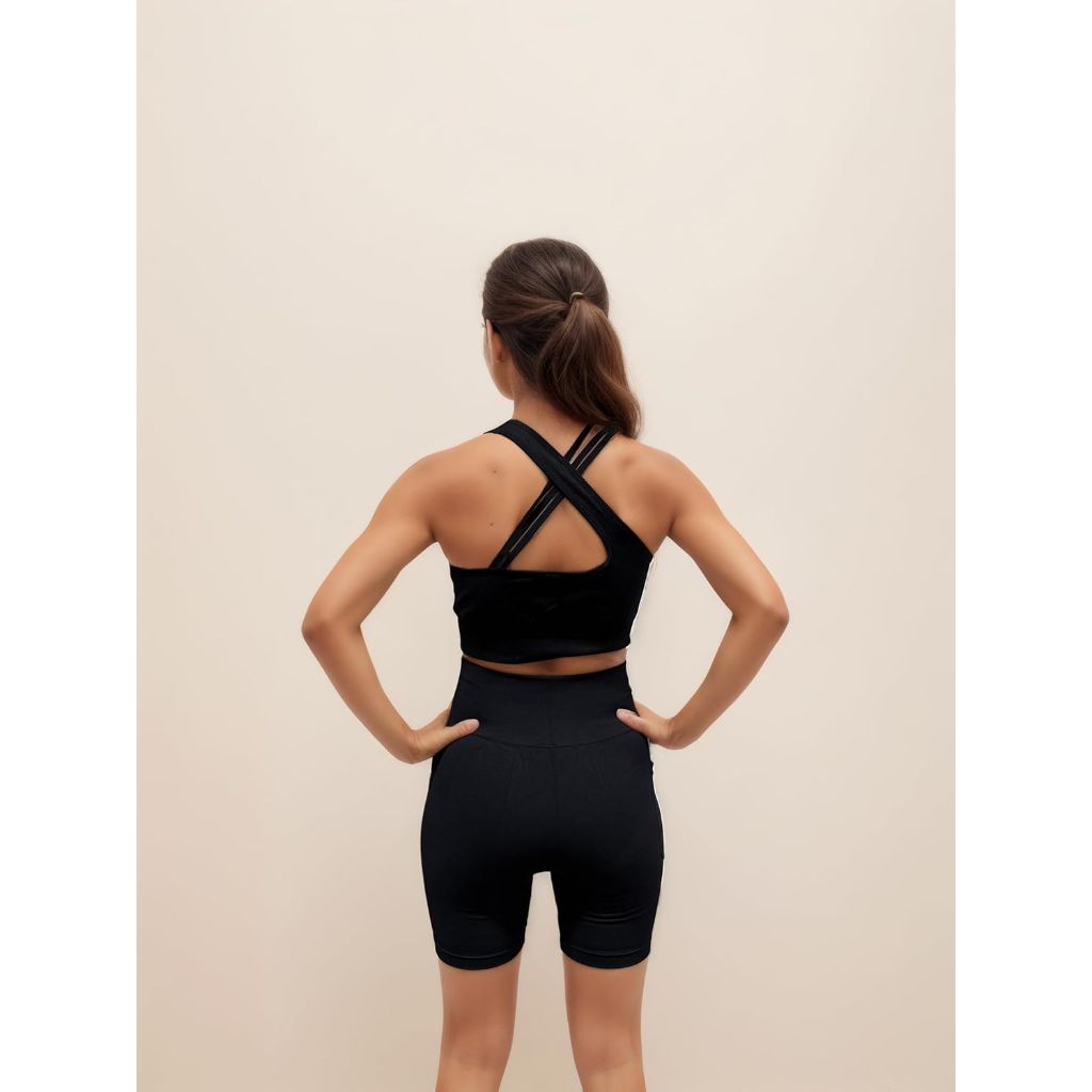 Women's 2 Piece Workout Outfits, Stretch Sports Bra with Removable Pad, Seamless High Waist Leggings, Asymmetrical Strap - Size L