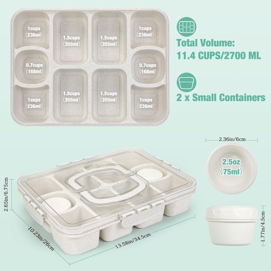 Caperci Snackle Box Large 10-Compartment Divided Serving Tray with Lid and Handle