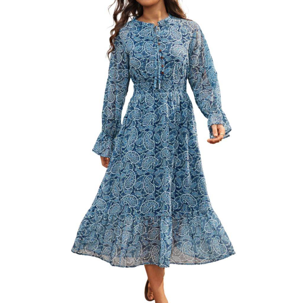 Sunny Spirit Womens Long Sleeve  Flowy Dress L