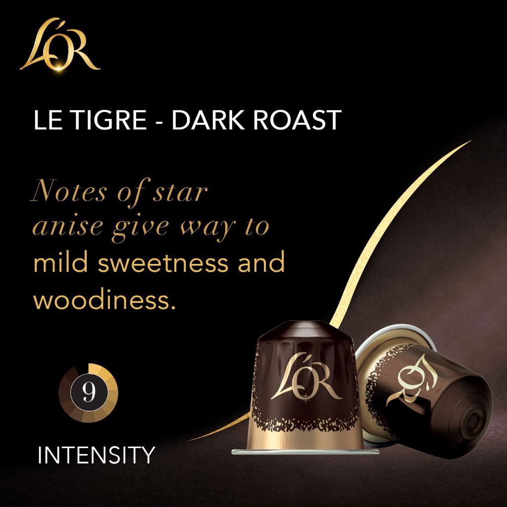 L'OR Coffee Pods, Le Tigre Dark Roast Blend, 10 count (Pack of 1)