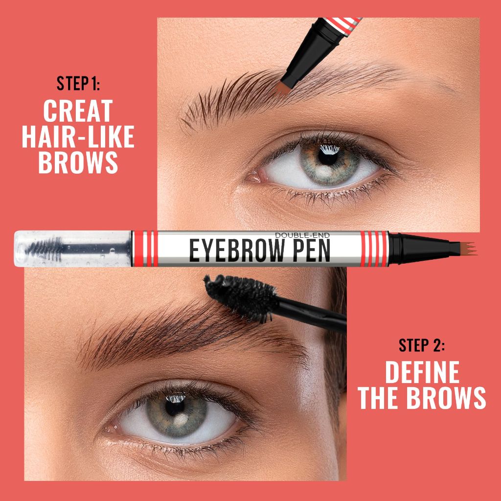 Vevivia 2-in-1 Dual-Ended Eyebrow Pencil & Gel - Magical Micro-4 Tip Applicator, Dark Brown
