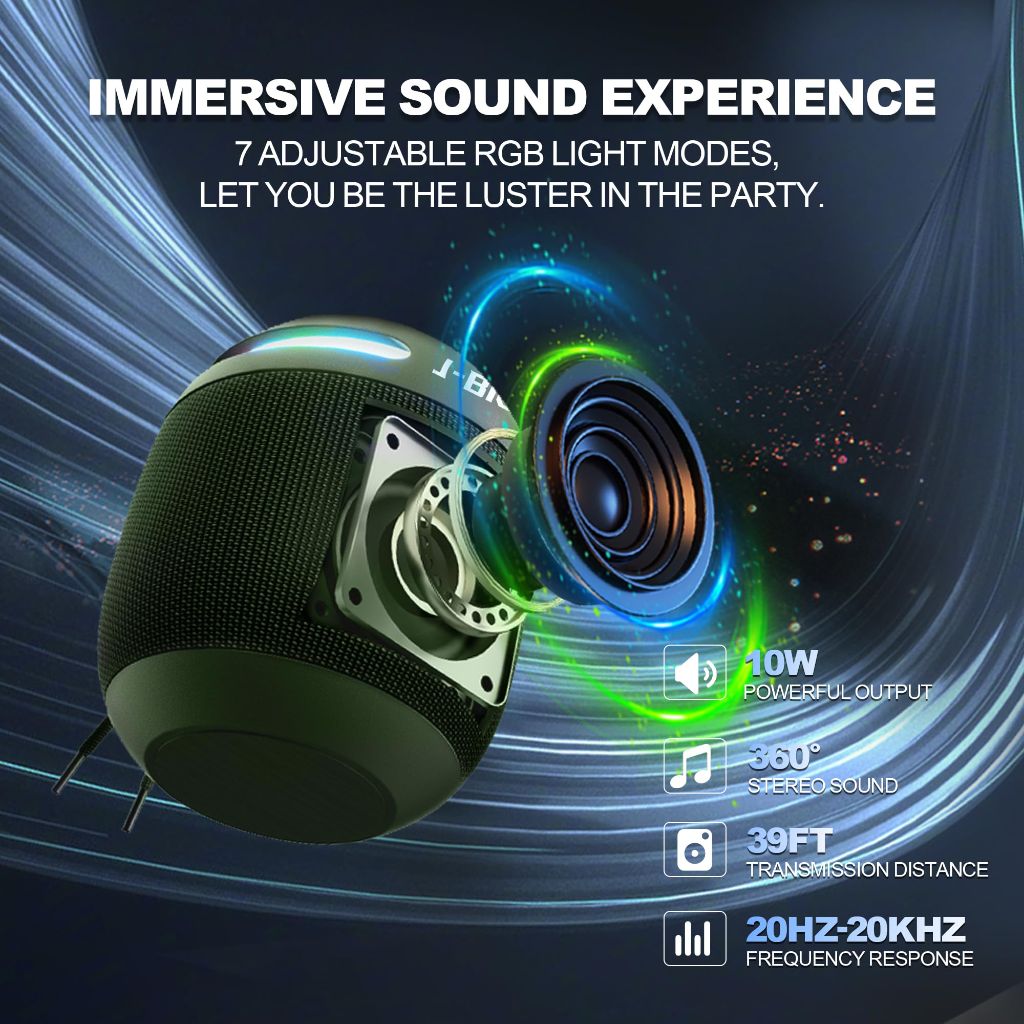 J-BRAUV Mini Bluetooth Speaker，7 Color Changing Lights | 16W Stereo Sound, IP66 Waterproof, TWS Pairing