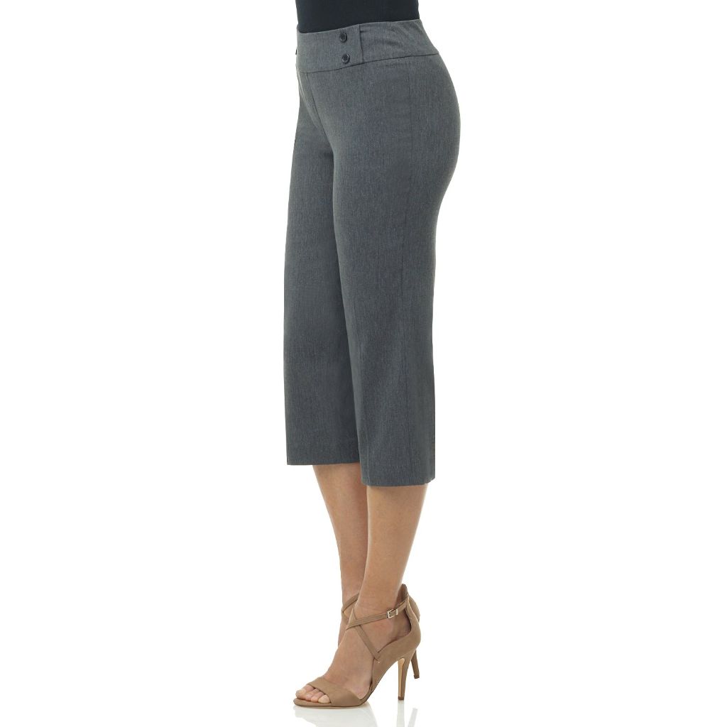 Rekucci Women’s Comfort Stretch Pull-On Capri Pants with Button Detail – Everyday Casual Wear (14, Charcoal)
