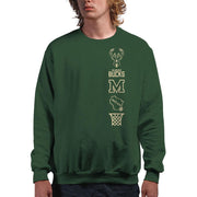 SZ 3XL, Milwaukee Bucks LC Stacked Logo - NBA Adult Crew Fleece For Men & Women