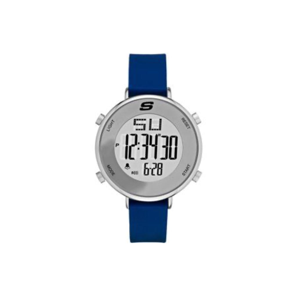 Skechers Women's Magnolia Chronograph Digital Watch, 40mm Silver Case, Blue Strap (SR6067)