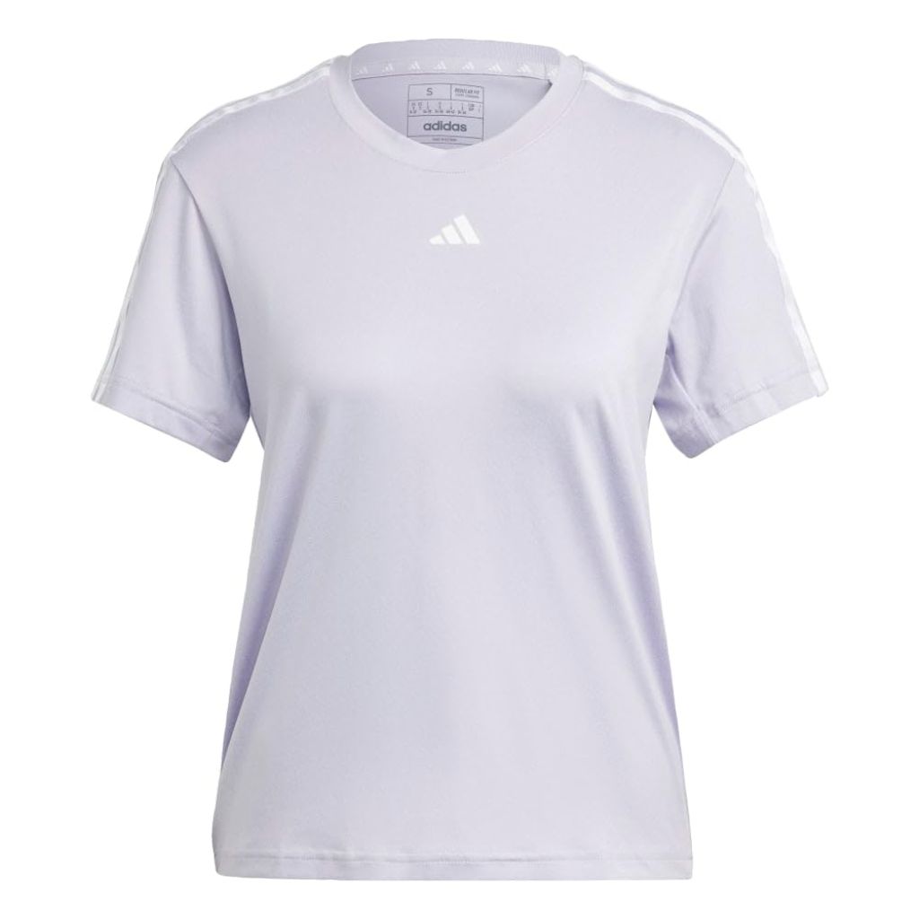 adidas Women's AEROREADY Training Essentials Regular 3-Stripes T-Shirt - Silver Dawn/White, Large