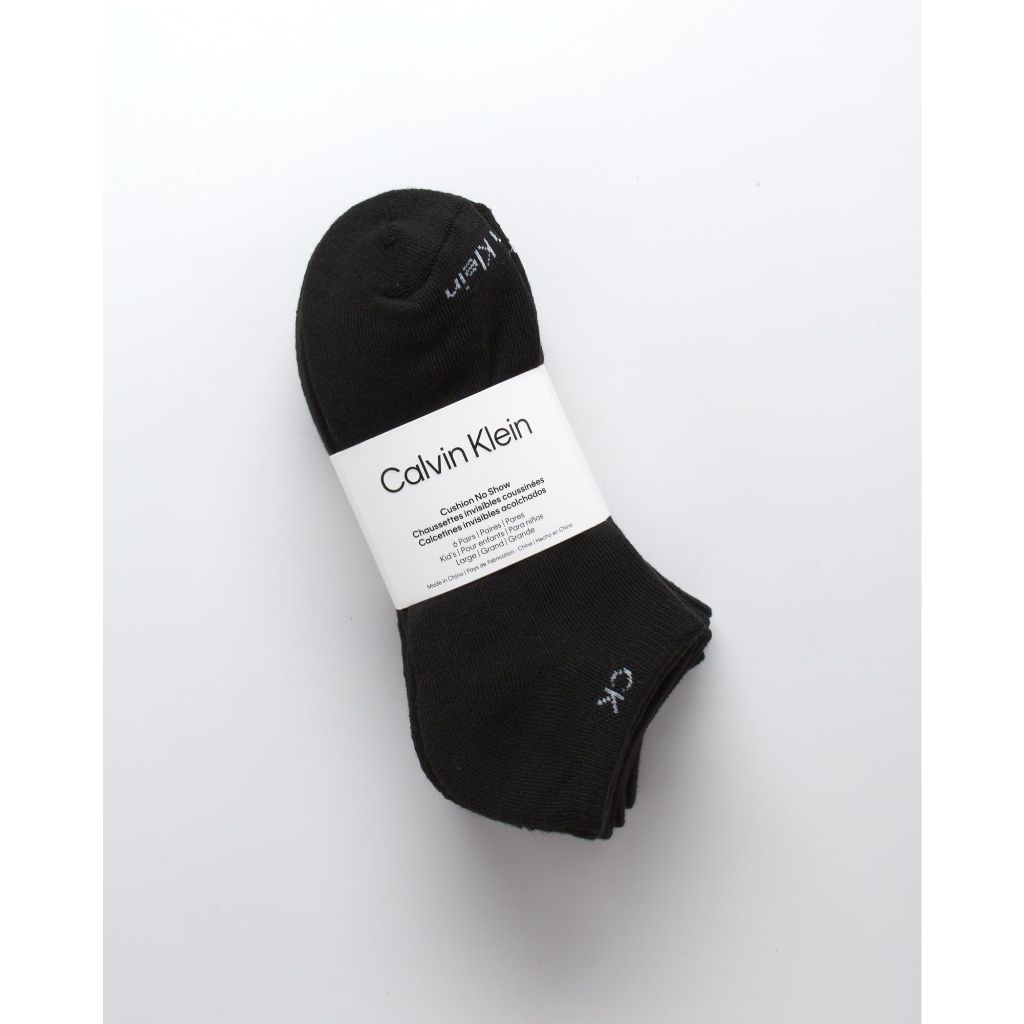 Calvin Klein Boys No Show Socks - 6 Packs, Size Medium, Black