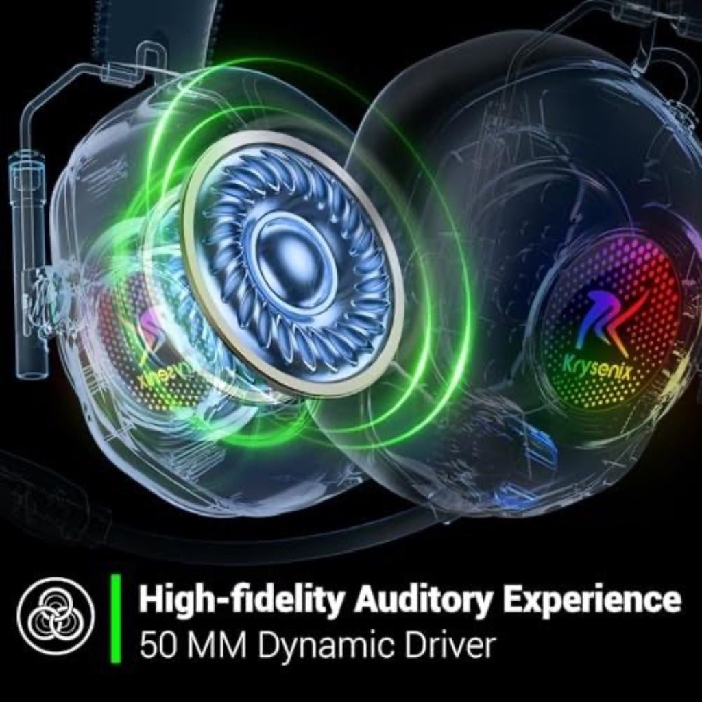 Krysenix Wireless Gaming Headset with Noise Canceling Microphone for PC, PS5/4, Switch - White/RGB