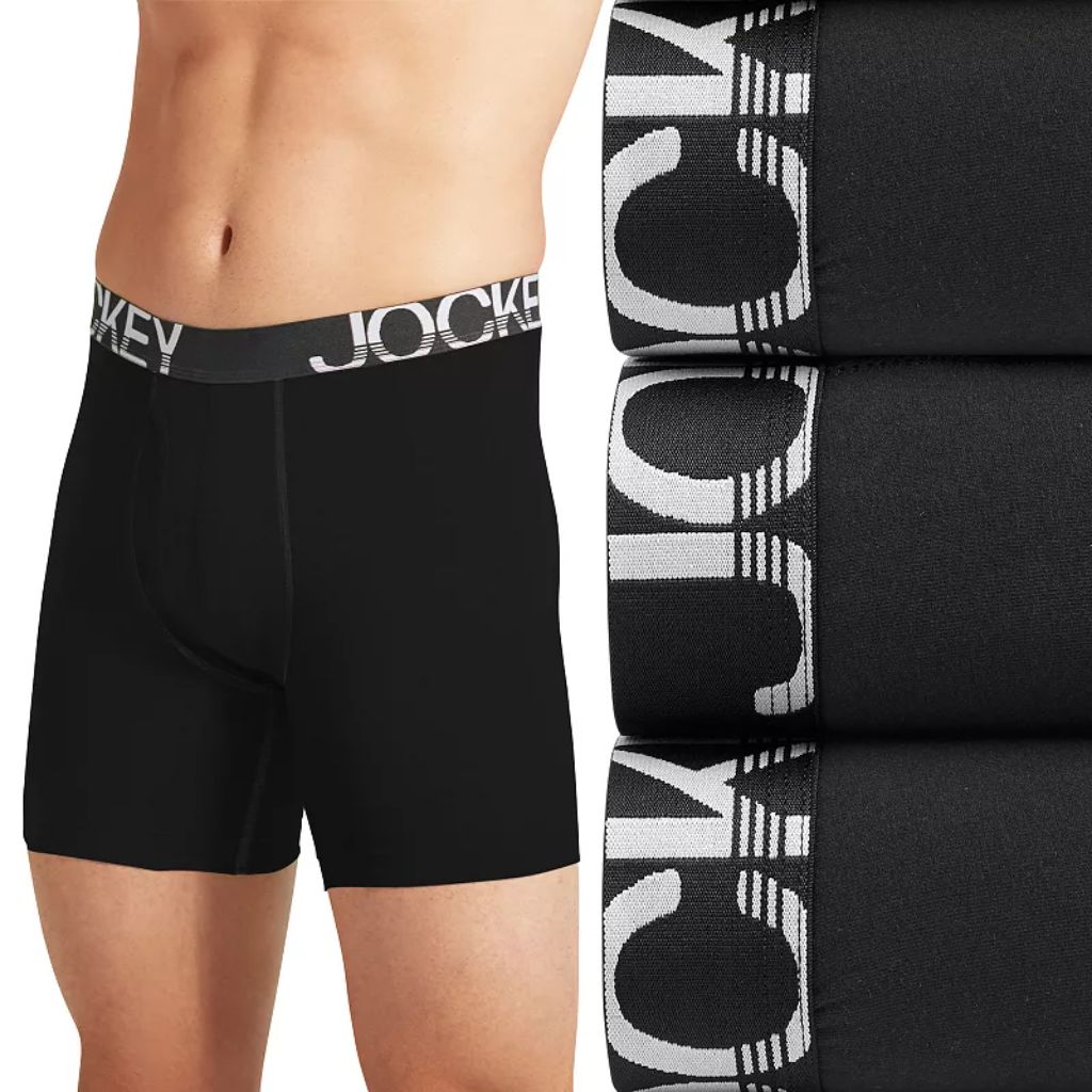Jockey Men's ActiveStretch 7" Long Leg Boxer Briefs - Black, Size Medium (3 Pair)