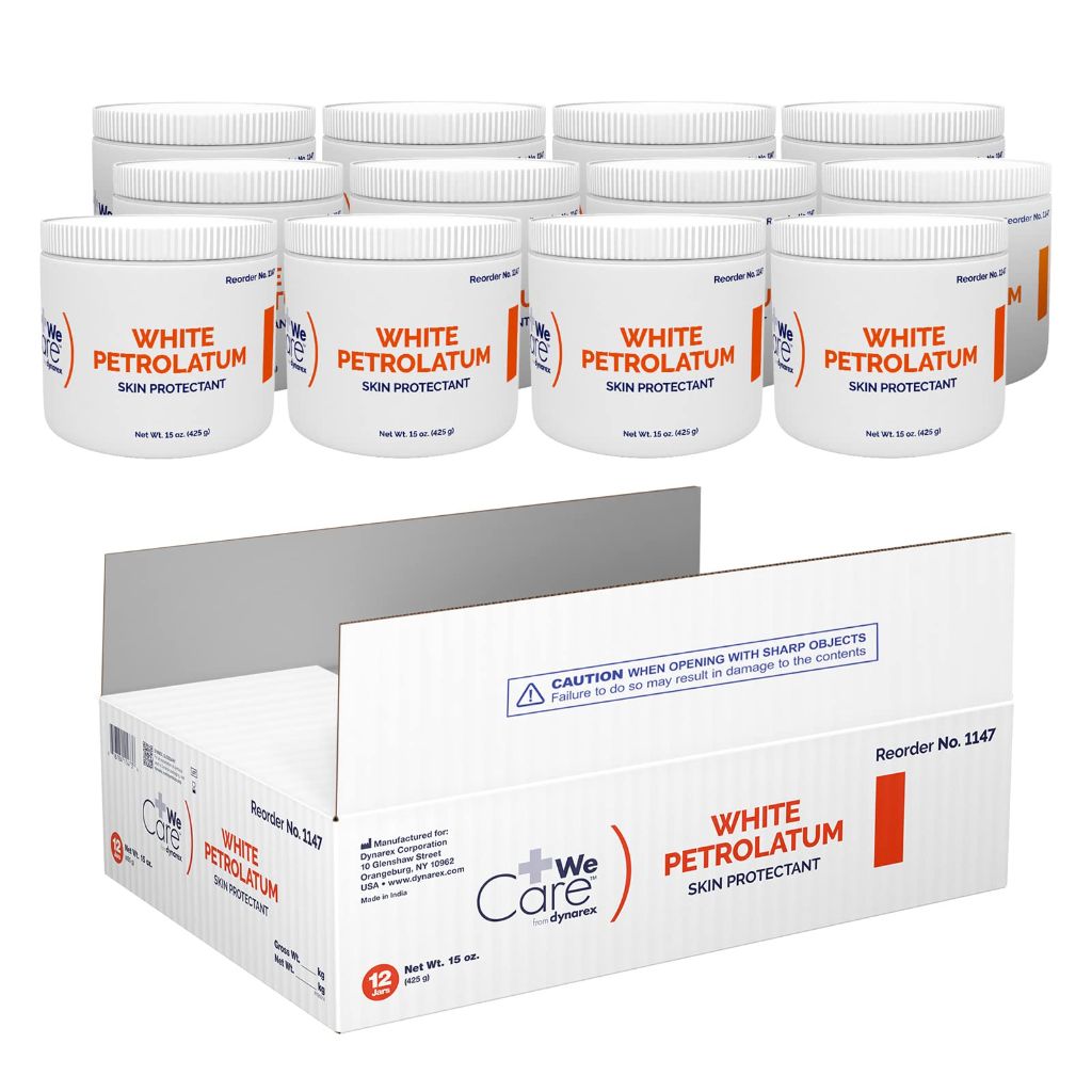 Dynarex White Petrolatum Jelly for Dry, Damaged or Cracked Skin, 15 oz. (425g) Jars, 1 Box of 12 Jars