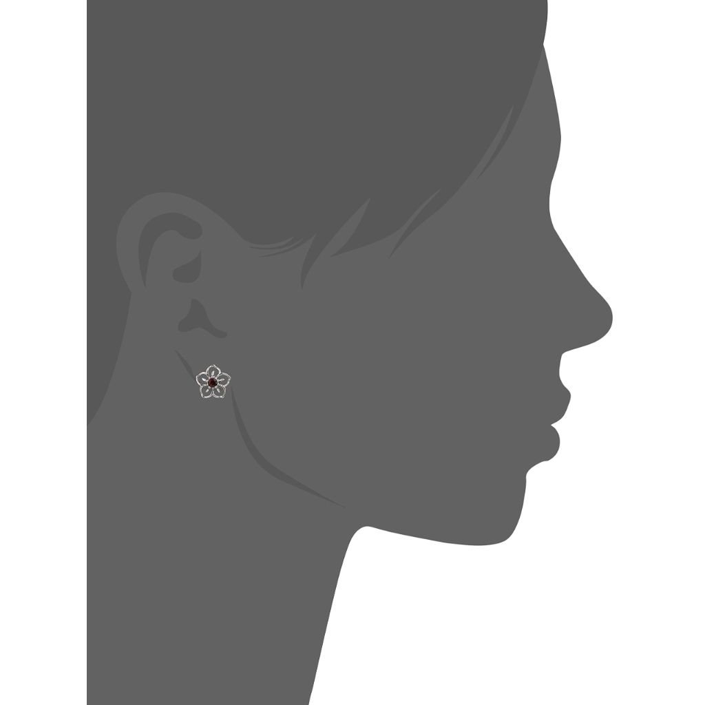 Amazon Essentials Sterling Silver Garnet Flower Stud Earrings