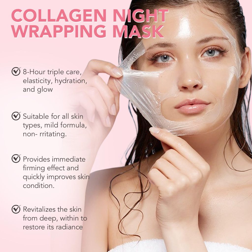 Collagen Night Wrapping Mask, 2 PCS Collagen Jelly Face Masks with Jelly Brush