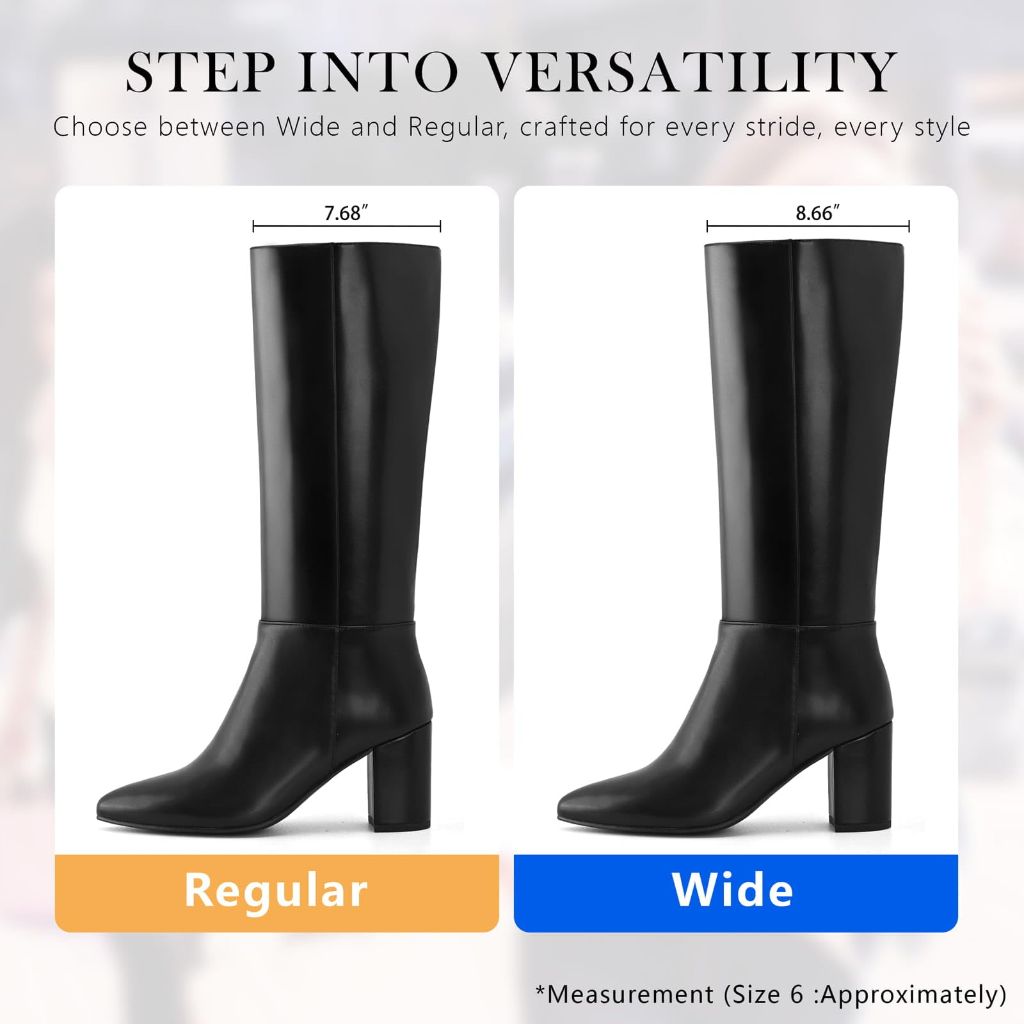 Shoe'N Tale Knee High Boots for Women Chunky Block Heel Fall Winter Pointed Toe Boots(7,Black PU)