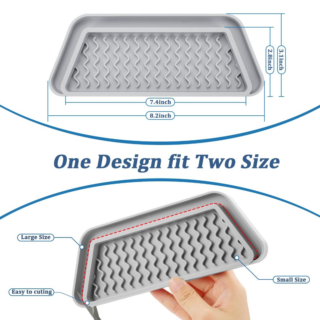 WNYT 2pk Refrigerator Drip Catcher, Silicone Spills Refrigerator Drip Tray, Grey
