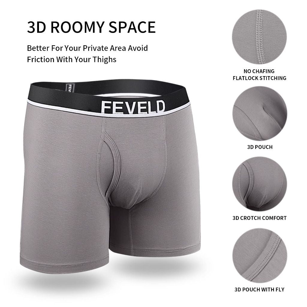 Feveld Men's Boxer Briefs (Black, Blue, Gray, X-Large)