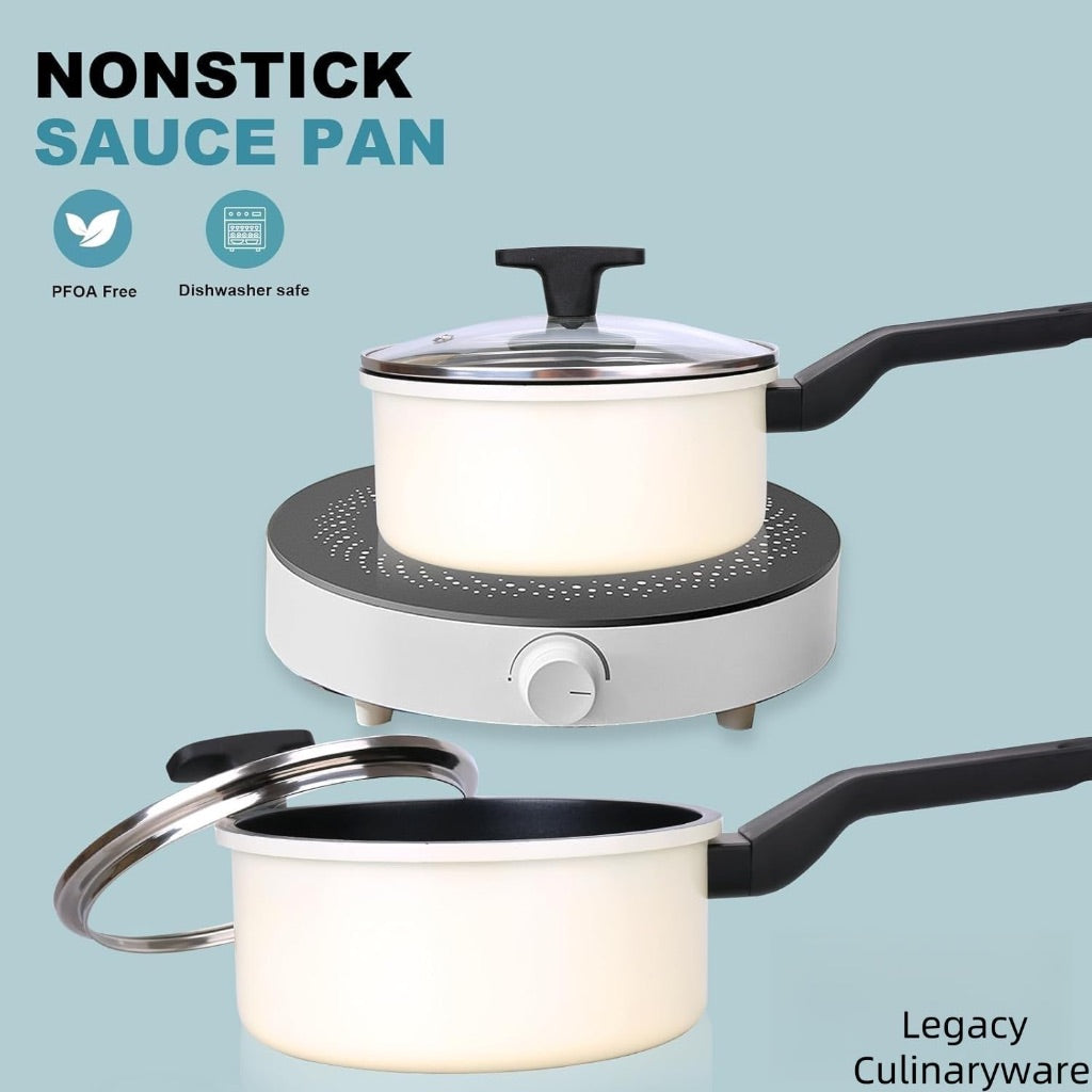 Legacy Culinaryware 2qt Nonstick Sauce Pan with Lid, PFOA Free - Cream