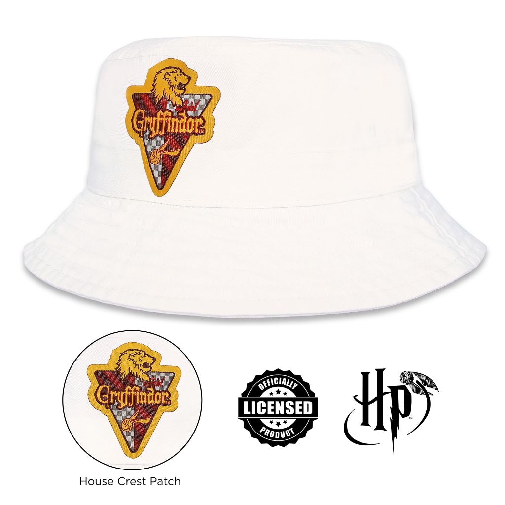 Harry Potter Bucket Hat for Kids, Boy and Girl Sun Hat Kid Ages 4-7 and Big Kids 7-14 | White | Gryffindor