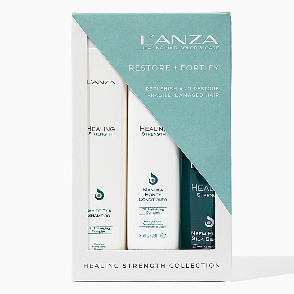 L'ANZA Healing Strength Trio Hair Kit, White Tea Shampoo, Manuka Honey Conditioner & Neem Plant Silk Hair Serum (10.1/8.5/3.4 Fl Oz)