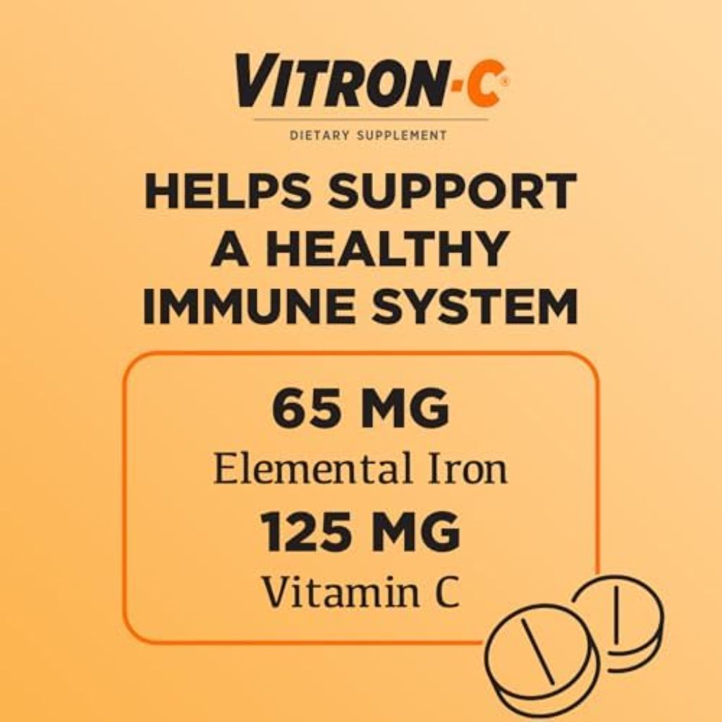 Vitron-C Iron Supplement Plus Vitamin C for Immunity Support - 60 Tablets (2 Pack)
