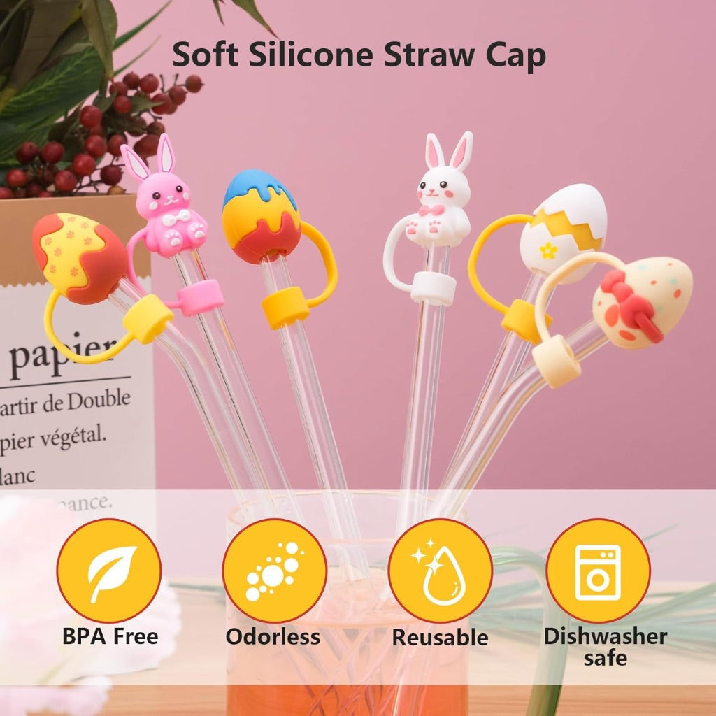 6 Piece Straw Covers for Stanley Tumblers, Reusable - Easter Bunny, Easter Eggs