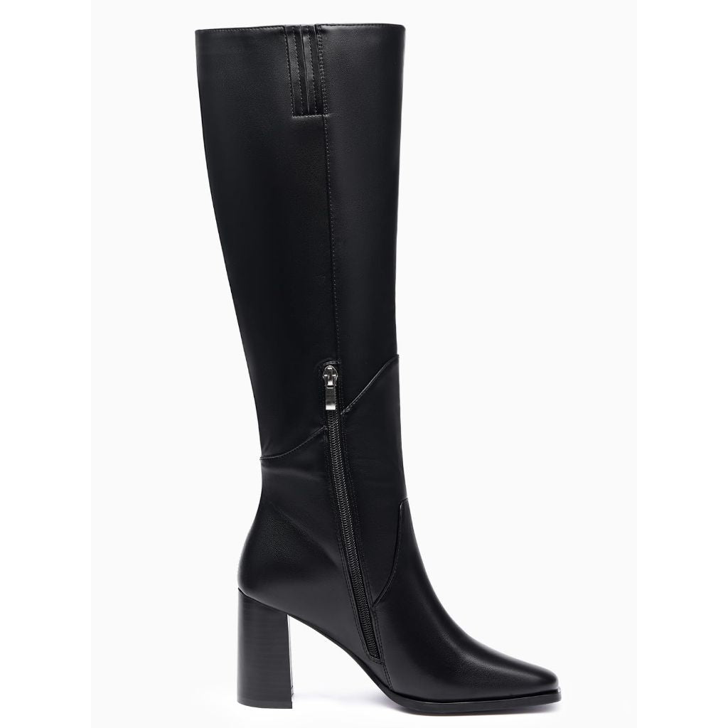 Coutgo Women's Knee-High Heeled Boots - Black, Size 9.5
