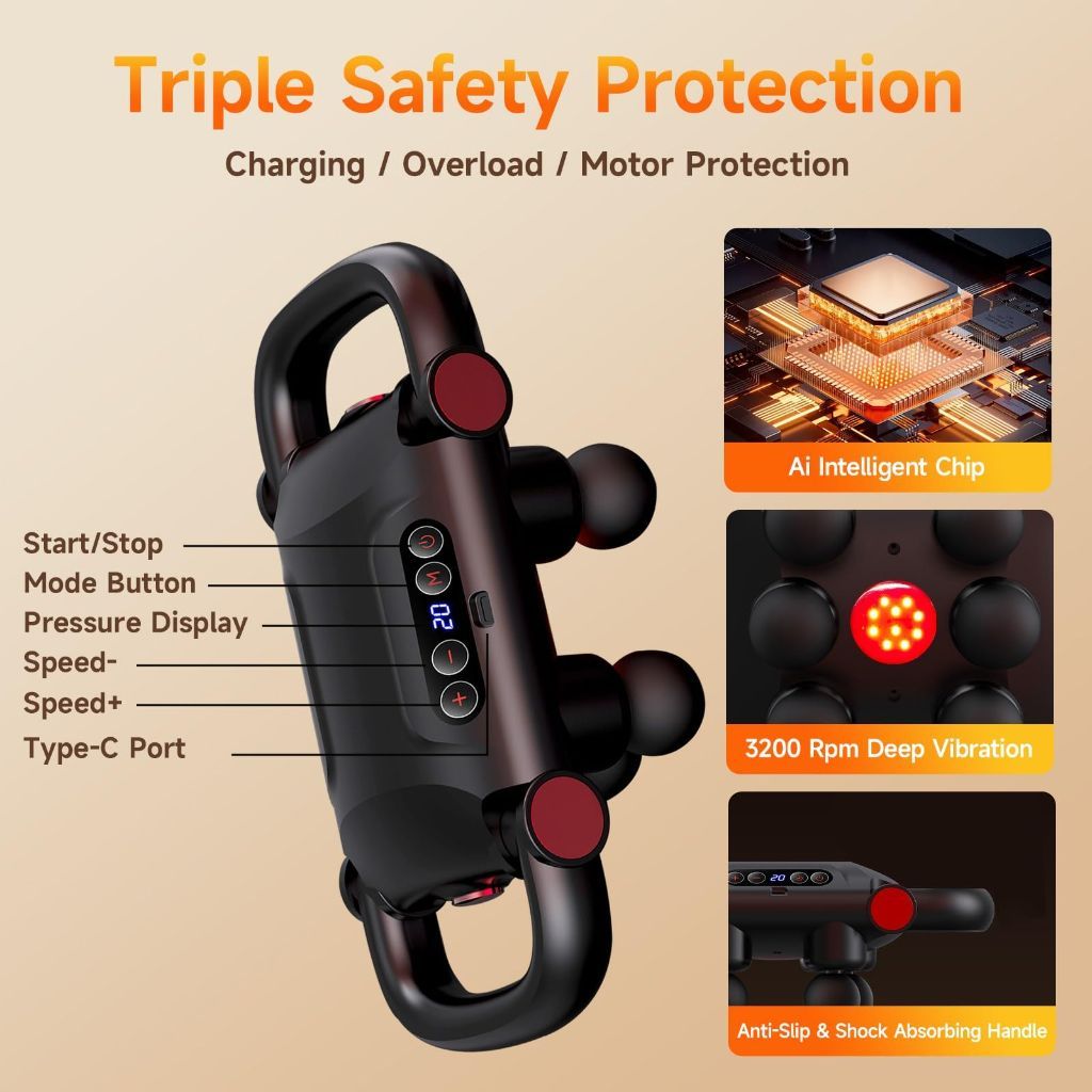 ZEDRIWELL 6-Head Massage Gun Set, Deep Tissue Percussion Massager with 5 Modes & 20 Intensity Levels