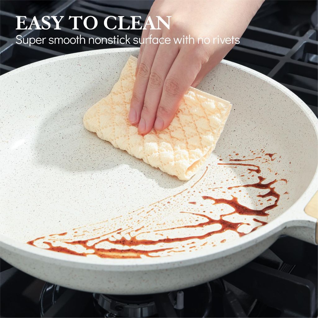 Sensarte Nonstick Ceramic Frying Pan Skillet with Heat Resistant Handle, PFAS-Free - White, 12.5"