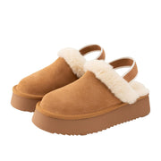 Swalker Fuzzy Platform Slippers for Women, Women's Casual Winter House & Outside Suede Faux Fur Slippers