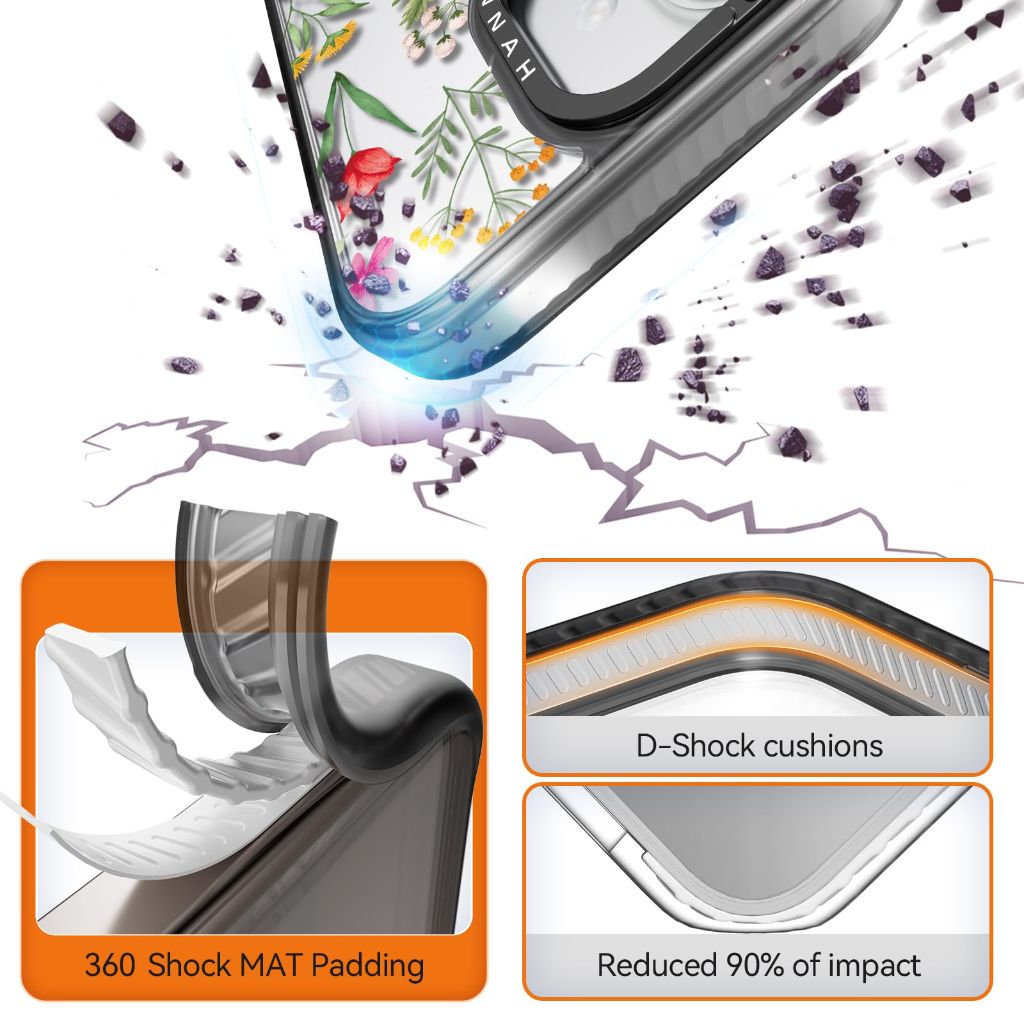 Rosarnnah Compatible for iPhone 16 Case Cute - Durable Shockproof 6.6 ft Drop - Black Nature Flower Design