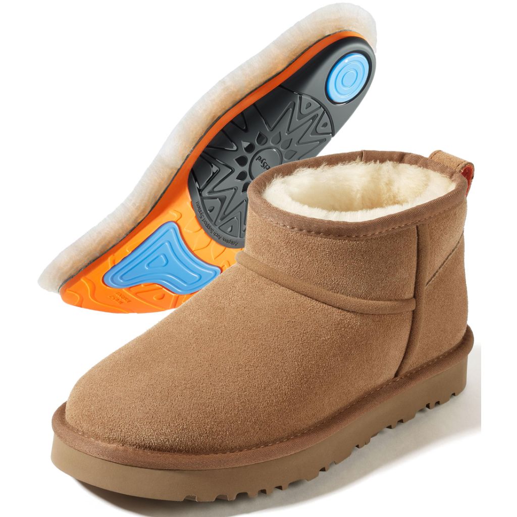 Mel&Syd 100% Australian Sheepskin Mini Boots Women - Waterproof Suede Platform Snow Boot - Wool Shearling lined Short Winter Boot Lightweight Non Slip Momery Foam Sole - Warm Comfy Fur Ankle Boots Chestnut 7