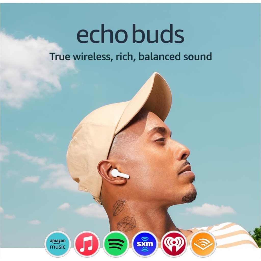 Amazon Echo Buds True Wireless Bluetooth 5.2 Earbuds with Alexa, 20H B, Charging Case (Newest Model) - Glacier White