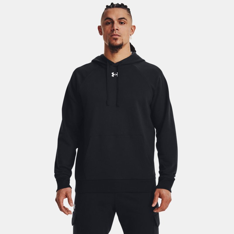 Under Armour 1379757 Men's Rival Fleece Hooded Sweatshirt - Black/ White - 3XL