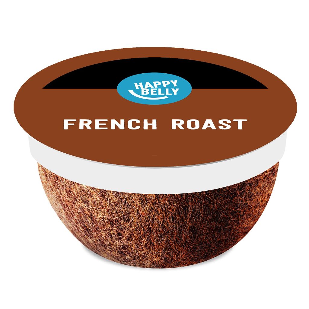 Amazon Brand - Happy Belly French Roast Compostable Coffee Pods (Dark Roast), Compatible with K-Cup Brewer, 96 Count