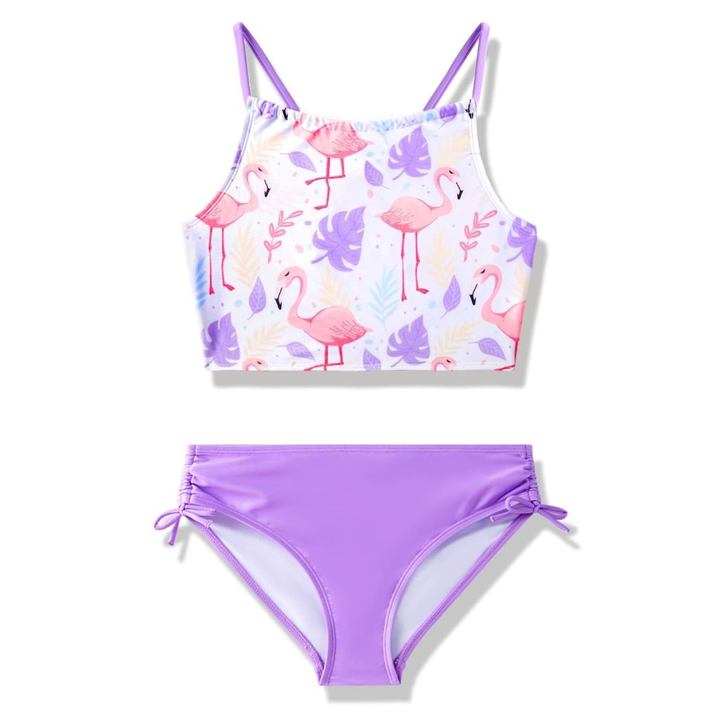 Angel season Girls Swimsuits Two Piece Bikini Set, Pink Purple Flamingo - Size 8