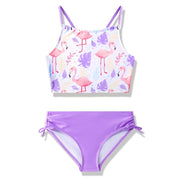 Angel season Girls Swimsuits Two Piece Bikini Set, Pink Purple Flamingo - Size 8