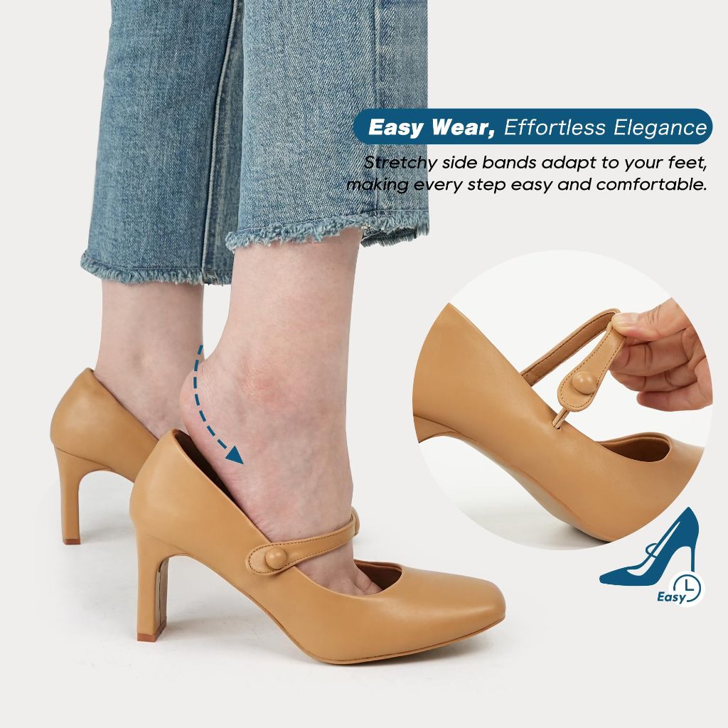 Benassal Womens Mary Janes Chunky Heels Square Toe Pumps (6,Tan)