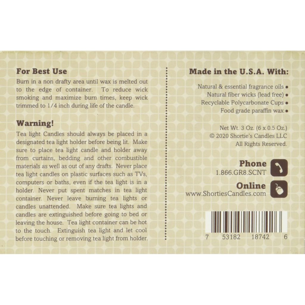 Shorties Candle, Candle Tealight Any Scent, 6 Count