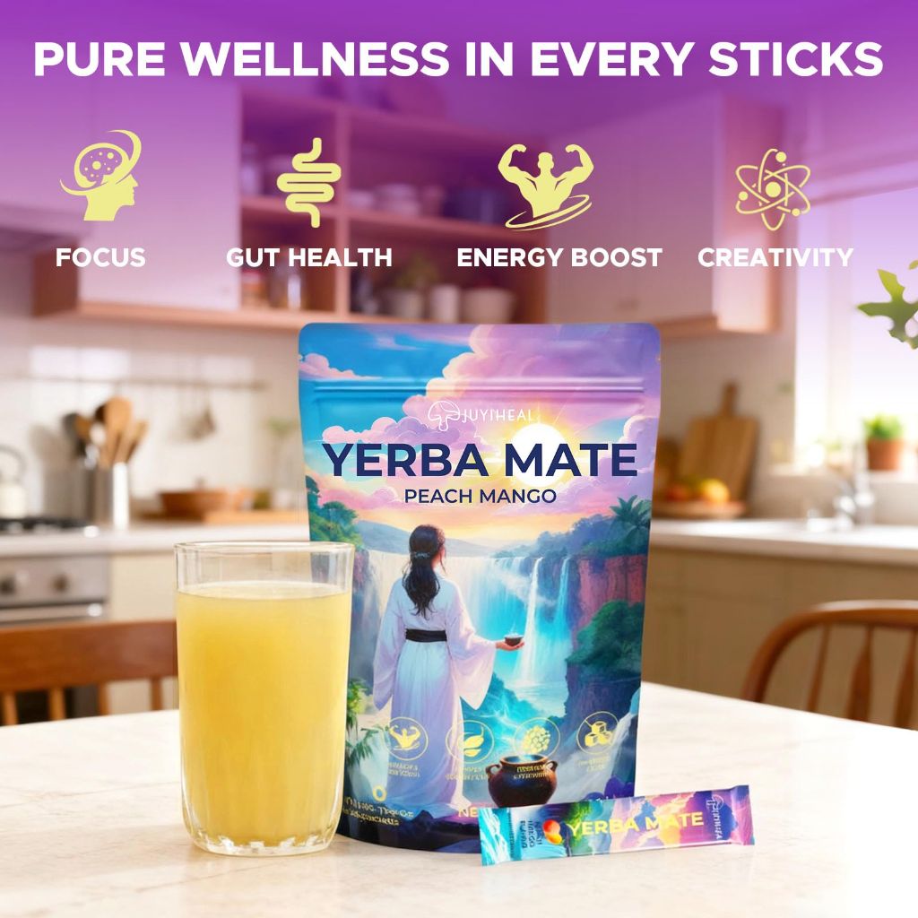 JUYIHEAL 30 Sticks Instant Yerba Mate Powder Packets, Sugar-Free, Peach Mango