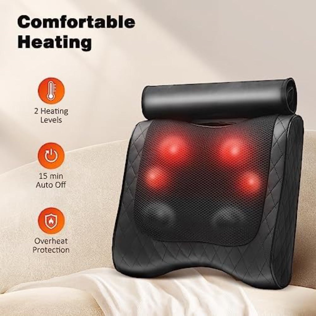 2-in-1 Back Massager with Heat, Percussion & Shiatsu, 3D Deep Tissue Kneading Massage Pillow