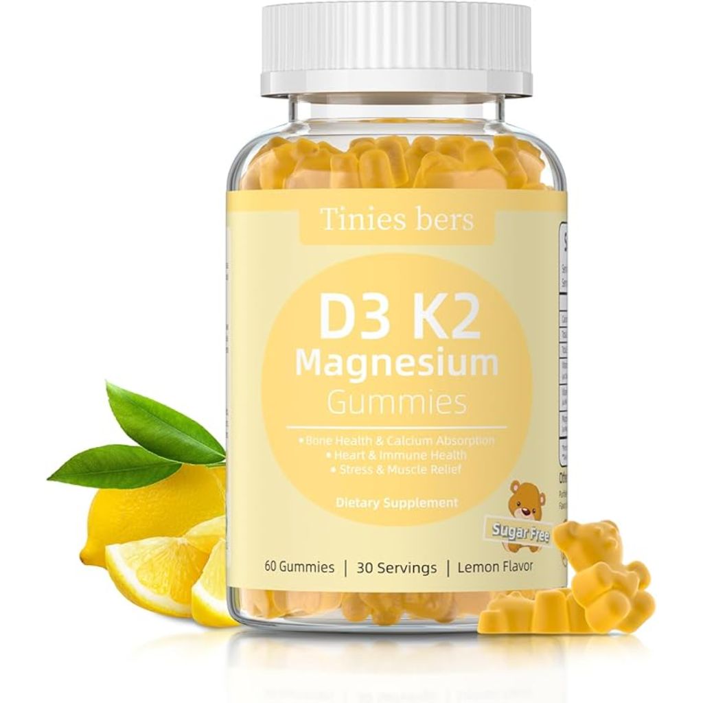 Magnesium Glycinate Gummies 500mg, D3 K2 Magnesium Gummies for Adults Kids, Highly Absorbent Support Calcium & Bone, Stress & Muscle Relief, Immune, Non-GMO, Gluten-Free, Vegan, Sugar Free, Lemon, 60