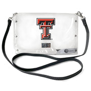 Littlearth NCAA Texas Tech Red Raiders Clear Envelope Purse with Black Fashion Strap, Team Color, 10" x 6.5" x 0.5"